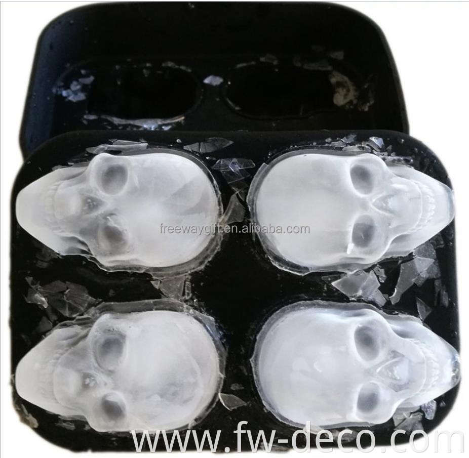 wholesale premium quality 4 hole square silicone skull ice ball making mold